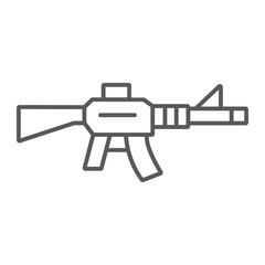 Automatic rifle thin line icon, army and war, gun sign, vector graphics, a linear pattern on a white background.