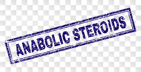 ANABOLIC STEROIDS stamp seal print with rubber print style and double framed rectangle shape. Stamp is placed on a transparent background.