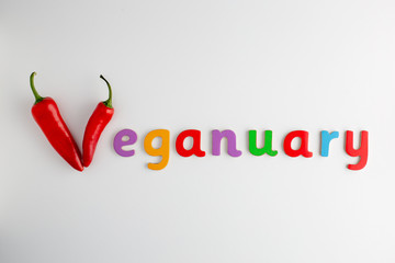 Veganuary word with capital made from chillies