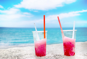 Two strawberry drift-ice on the beach. This is situated in tropical resort in Cuba