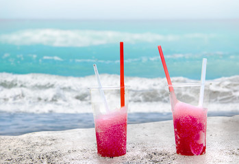 Two strawberry drift-ice on the beach. This is situated in tropical resort in Cuba. © Jana
