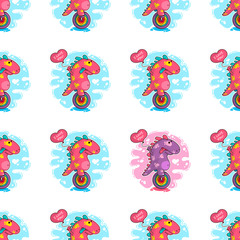Vector seamless pattern about Dinozaur in love © Giingerann