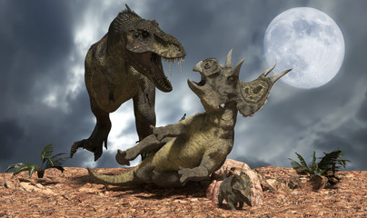 Fototapeta na wymiar battle of dinosaurs render 3d