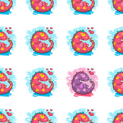 Vector seamless pattern about Dinozaur in love © Giingerann