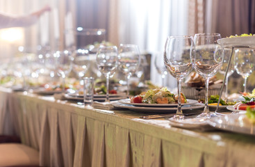 Serving dishes in the restaurant. luxury dinner served on the table