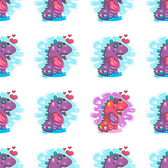 Vector seamless pattern about Dinozaur in love © Giingerann