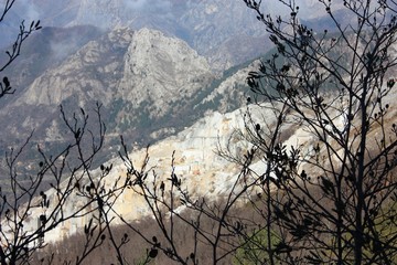 old quarries of marble extraction on the Apuan Alps on a winter day