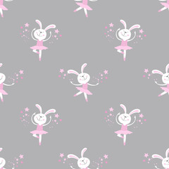 cute rabbit ballerina seamless pattern © elentina