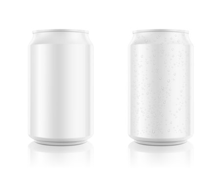 Realistic aluminum cans mockups. Front view. Vector illustration. Can be used for beer, water, soda, energetic, etc. Easy to use for presentation your product, idea, design. EPS10.