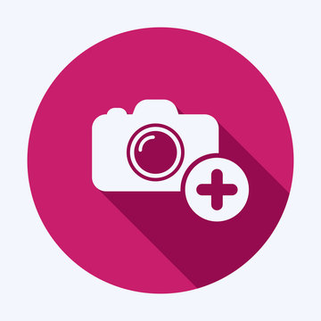 New photo icon. Camera icon with add sign. Camera icon and new, plus, positive concept. Vector icon