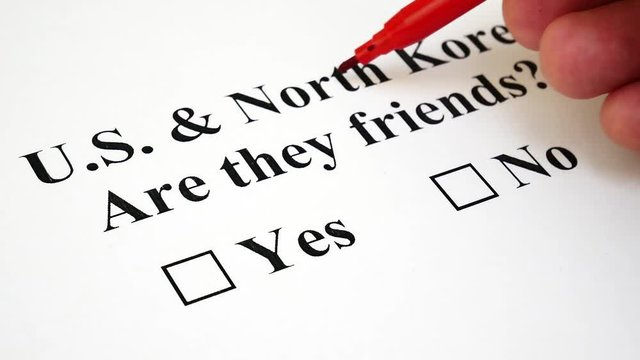 Concept of Conflict or Friendship Between North and South Korea on White Paper