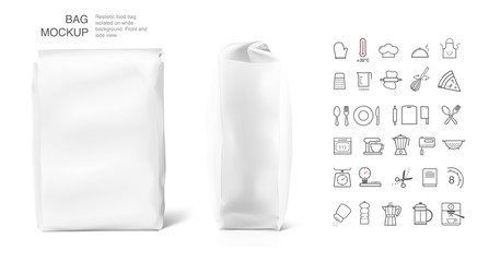 High realistic clean vertical bag mockup. Front and side view. Vector illustration isolated on white background. Easy to use for presentation your product, idea, promo, design. EPS10