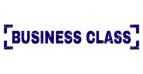 BUSINESS CLASS text seal print with corroded texture. Text title is placed between corners. Blue vector rubber print of BUSINESS CLASS with unclean texture.