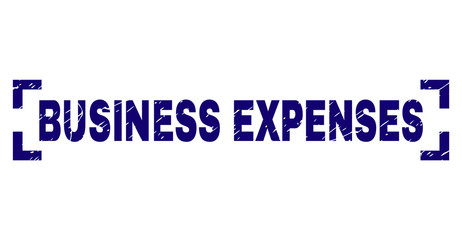 BUSINESS EXPENSES text seal print with corroded texture. Text tag is placed between corners. Blue vector rubber print of BUSINESS EXPENSES with grunge texture.