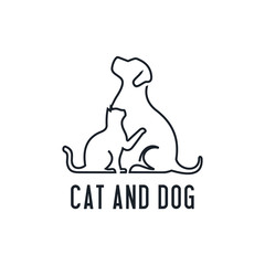 Home pets, minimalist monoline lineart outline dog cat icon logo template vector illustration, Modern kitten and puppy label for Veterinary clinic Logotype concept. petfood