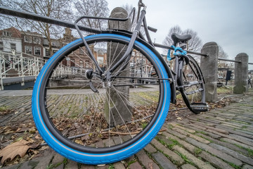 city bike with blue tire