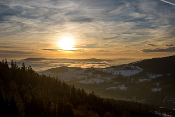 Sunset above Dolni Morava from Slamnik, Dolni Morava, Czech Rebublic