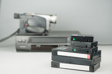 VHS videotapes, video player and video camera