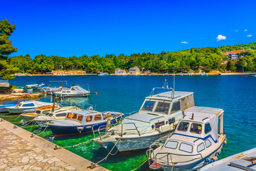Starigrad Hvar island marina. / Scenic view at marble summer Adriatic Sea in Southern Croatia, Starigrad place.