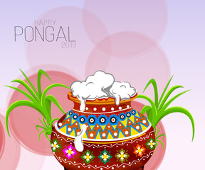 Happy Pongal religious holiday background for harvesting festival of India, bokeh effects background