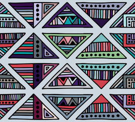 Obraz premium Seamless vector pattern. geometrical background with hand drawn decorative tribal elements. Print with ethnic, folk, traditional motifs. Graphic illustration for wrapping, wallpaper, fabric, packing