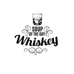 Vector quote typographical background about whiskey.Hand drawn sketch style illustration of glass with ice cube.  Template for business card poster and banner.