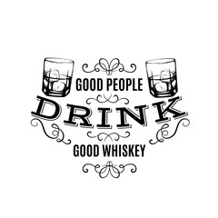 Vector quote typographical background about whiskey.Hand drawn sketch style illustration of glass with ice cube.  Template for business card poster and banner.