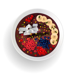 healthy foods, acai bowls. Vector illustration.