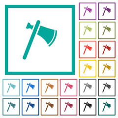 Single tomahawk flat color icons with quadrant frames