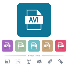AVI file format flat icons on color rounded square backgrounds