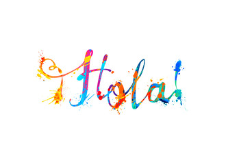 Hola. Hello in Spanish. Splash paint © Crazy nook