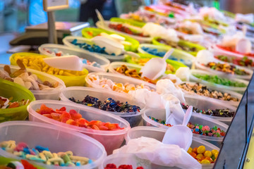 Fototapeta na wymiar Assorted candy sweets on market
