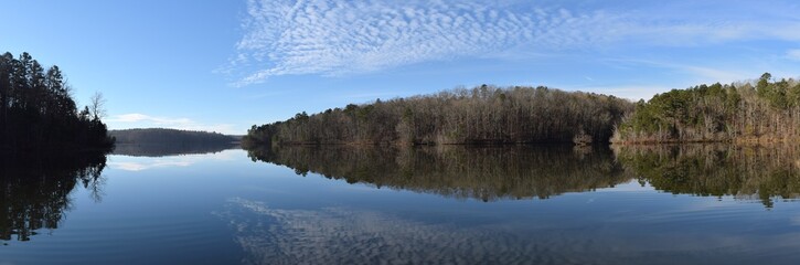 Reservoir panorama of Travis McNatt Lake in Big Hill Pond State Park Tennessee