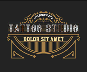 Tattoo logo template with vintage ornaments.Vector layered