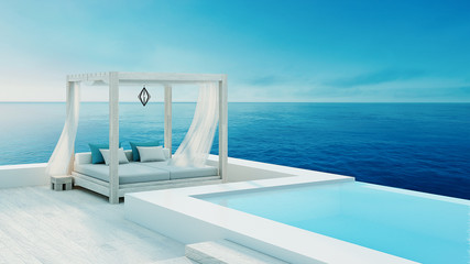 Beach lounge - ocean villa seaside & sea view for vacation and summer / 3d render outdoor - Illustration 