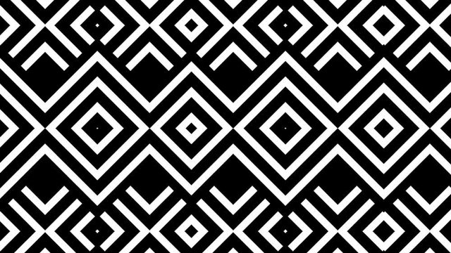 Black and white animated background featuring a seamless pattern of multiple dynamic square shapes