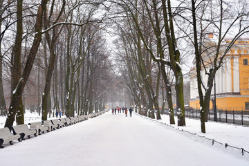 Alley in Alexander Garden at winter.