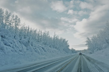 Fototapeta premium Winter driving conditions in Alaska
