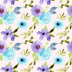 blue violet floral watercolor seamless pattern