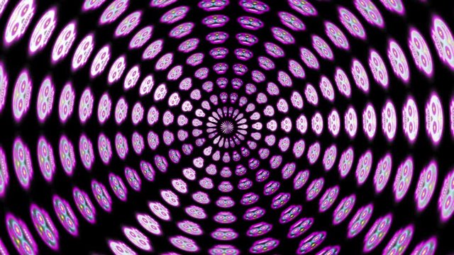 Dynamic HD animation of glowing Sugar Skulls pattern forming a tunnel. 