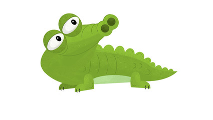 Fototapeta premium cartoon scene with funny crocodile on white background - illustration for children
