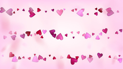 Falling Hearts Vector Confetti. Valentines Day Wedding Pattern. Modern Gift, Birthday Card, Poster Background Valentines Day Decoration with Falling Down Hearts Confetti. Beautiful Pink Border