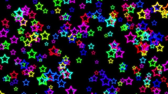 Seamless HD animated background featuring glowing neon stars flickering and changing colors.