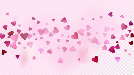 Realistic Hearts Vector Confetti. Valentines Day Wedding Pattern. Beautiful Pink Design Valentines Day Decoration with Falling Down Hearts Confetti. Trendy Gift, Birthday Card, Poster Background