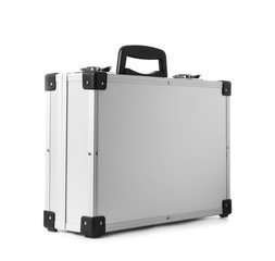 Stylish aluminum hard case on white background