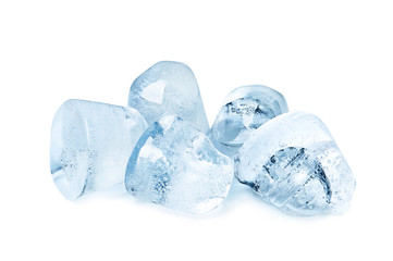 Ice cubes on white background. Frozen liquid