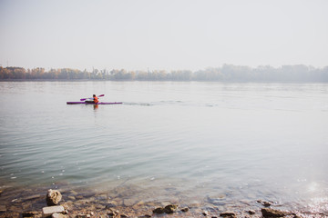 Kayaks on the Danube in Budapest, Hungary