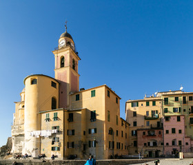 Fototapeta na wymiar View on Basilica of Santa Maria Assunta in Camogli, Ligury