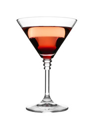 Glass of martini cocktail on white background