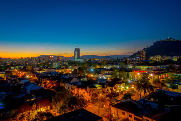 Beautiful view of Santiago de Chile cityscape at sunset